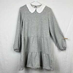 Tiered Long‎ Sleeve Midi Sweatshirt Dress Womens M Cottage Baggy Modest Ruffle